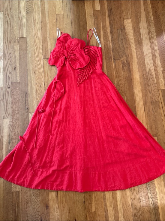 FARM Rio Dresses & Skirts - FARM Rio Red Floral-Appliqué Linen Dress Maxi Small